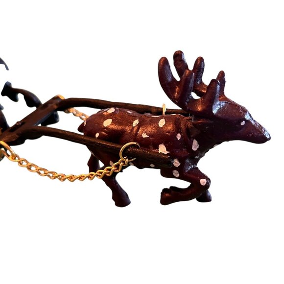 Vintage Cast Iron Metal Christmas Sleigh Reindeer And Santa Assemblage Decor - Picture 5 of 11